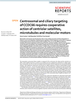 Centrosomal and Ciliary Targeting of CCDC66 Requires