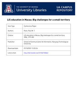 LIS Education in Macau: Big Challenges for a Small Territory