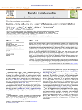 Diuretic Activity and Acute Oral Toxicity of Palicourea Coriacea (Cham.) K Schum