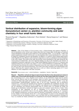 Vertical Distribution of Expansive, Bloom-Forming Algae Gonyostomum Semen Vs