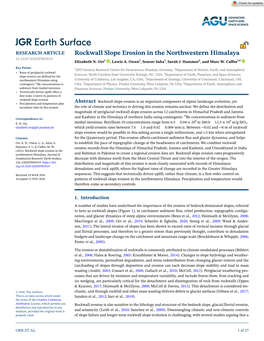 Rockwall Slope Erosion in the Northwestern Himalaya 10.1029/2020JF005619 Elizabeth N