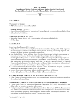 Beth Van Schaack Leah Kaplan Visiting Professor in Human Rights, Stanford Law School Faculty Affiliate, Stanford Center for Human Rights & International Justice