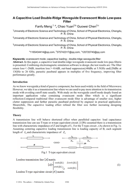 A Capacitive Load Double-Ridge Waveguide Evanescent Mode Low-Pass Filter Fanfu Meng , Chao Yuan Guowei Chen