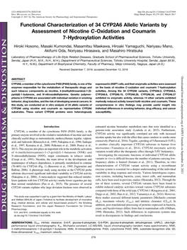 Functional Characterization of 34 CYP2A6 Allelic Variants by Assessment of Nicotine C-Oxidation and Coumarin 7-Hydroxylation Activities