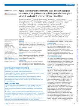 Active Conventional Treatment and Three Different Biological Treatments in Early Rheumatoid Arthritis