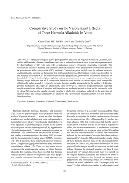 Comparative Study on the Vasorelaxant Effects of Three Harmala Alkaloids in Vitro