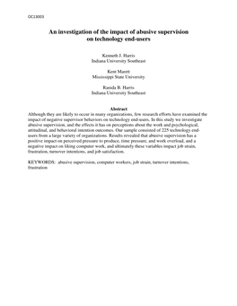 An Investigation of the Impact of Abusive Supervision on Technology End-Users