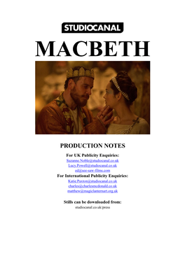 Macbeth Production Notes