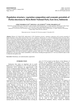 Population Structure, Vegetation Composition and Economic Potentials of Parkia Timoriana in Meru Betiri National Park, East Java, Indonesia