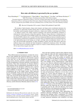 (2020) How Solar Cell Efficiency Is Governed by the Αμτ Product