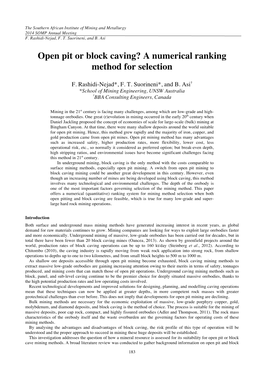 Open Pit Or Block Caving? a Numerical Ranking Method for Selection