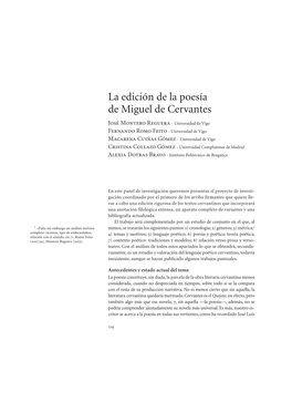 La Edición De La Poesía De Miguel De Cervantes