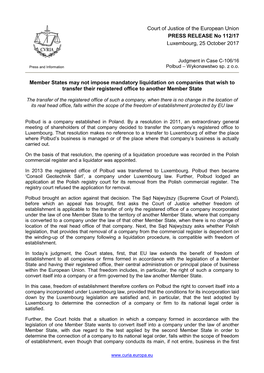 Member States May Not Impose Mandatory Liquidation on Companies That Wish to Transfer Their Registered Office to Another Member State