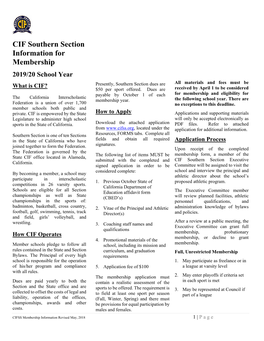 CIF Southern Section Information for Membership