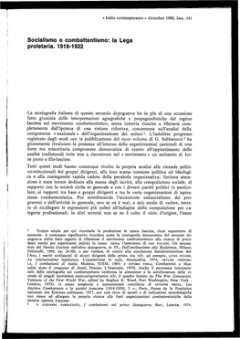 Socialismo E Combattentismo: La Lega Proletaria. 1918-1922