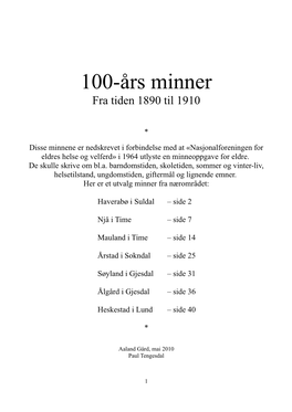 100-Års Minner Fra Tiden 1890 Til 1910