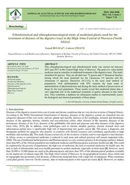Ethnobotanical and Ethnopharmacological Study Of