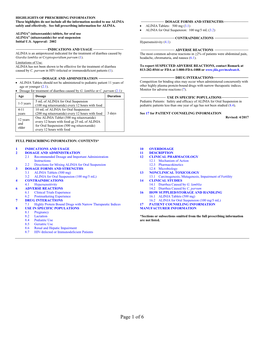 PRESCRIBING INFORMATION These Highlights Do Not Include All the Information Needed to Use ALINIA ______DOSAGE FORMS and STRENGTHS ______Safely and Effectively