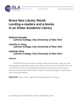 Lending E-Readers and E-Books in an Urban Academic Library