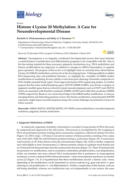 Histone 4 Lysine 20 Methylation: a Case for Neurodevelopmental Disease