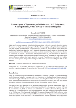 Polychaeta, Chrysopetalidae), with a New Key to Species of the Genus