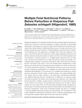 Multiple Fetal Nutritional Patterns Before Parturition in Viviparous Fish Sebastes Schlegelii (Hilgendorf, 1880)