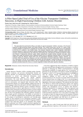 A Pilot Open-Label Trial of Use of the Glycine Transporter I Inhibitor