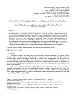 Analysis of Factors Affecting Regional Development Disparity in the Province of West Papua
