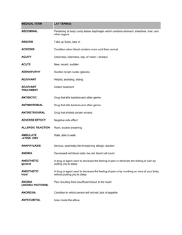 Medical Term Lay Term(S)