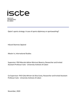 Qatar's Sports Strategy: a Case of Sports Diplomacy Or Sportswashing?