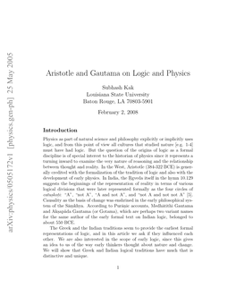 Aristotle and Gautama on Logic and Physics