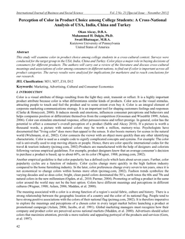 Perception of Color in Product Choice Among College Students: a Cross-National Analysis of USA, India, China and Turkey