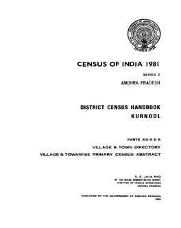 District Census Handbook, Kurnool, Part XIII a & B, Series-2
