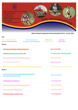 July 29, 2019 Key Week 2 CIS Primary Golf Paper Selection Date
