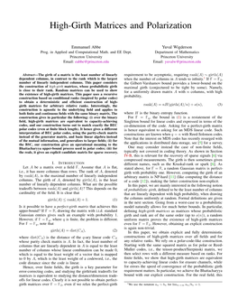 High-Girth Matrices and Polarization