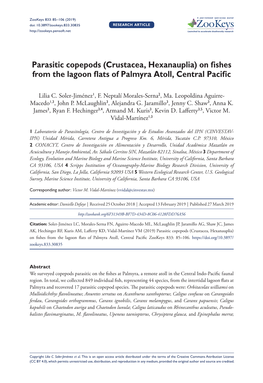 Parasitic Copepods (Crustacea, Hexanauplia) on Fishes from the Lagoon Flats of Palmyra Atoll, Central Pacific