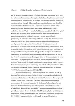 92 Chapter 3 Critical Reception and Proposed Redevelopment on His Departure from the Project in 1970, Hodgkinson Was Less Than