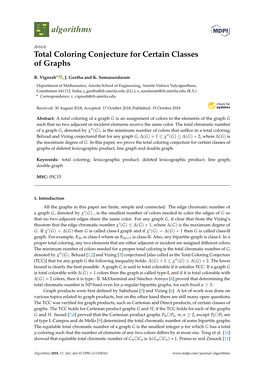 Total Coloring Conjecture for Certain Classes of Graphs