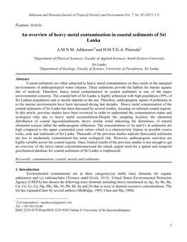 An Overview of Heavy Metal Contamination in Coastal Sediments of Sri Lanka