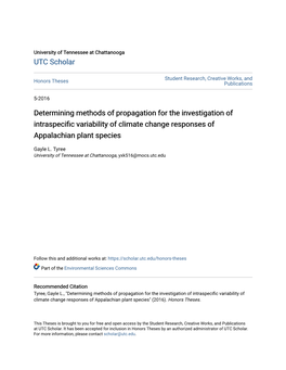 Determining Methods of Propagation for the Investigation of Intraspecific Ariabilityv of Climate Change Responses of Appalachian Plant Species