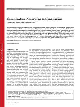 Regeneration According to Spallanzani