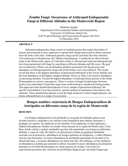 Zombie Fungi: Occurrence of Arthropod Endoparasitic Fungi at Different Altitudes in the Monteverde Region Hongos Zombies: Ocurre