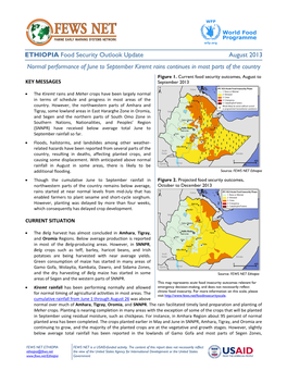 ETHIOPIA Food Security Outlook Update August 2013 Normal Performance of June to September Kiremt Rains Continues in Most Parts of the Country