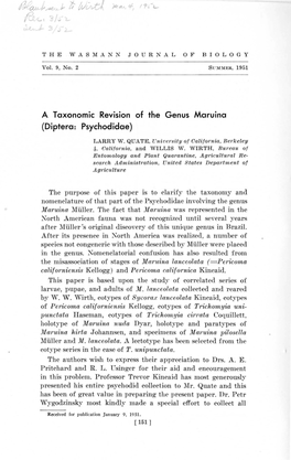 A Taxonomic Revision of the Genus Maruina (Diptera: Psychodidae)