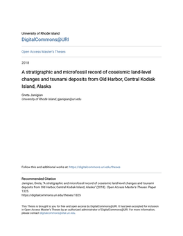 A Stratigraphic and Microfossil Record of Coseismic Land-Level Changes and Tsunami Deposits from Old Harbor, Central Kodiak Island, Alaska