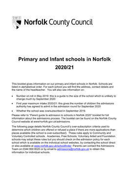 Primary and Infant Schools in Norfolk 2020-2021