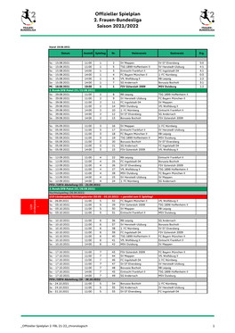 Offizieller Spielplan 2. Frauen-Bundesliga Saison 2021/2022