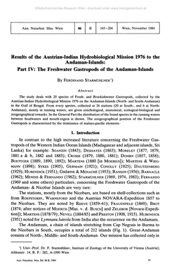 Results of the Austrian-Indian Hydrobiological Mission 1976 to the Andaman-Islands: Part IV: the Freshwater Gastropods of the Andaman-Islands