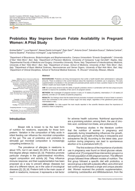 Probiotics May Improve Serum Folate Availability in Pregnant Women: a Pilot Study