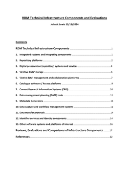 RDM Technical Infrastructure Components and Evaluations